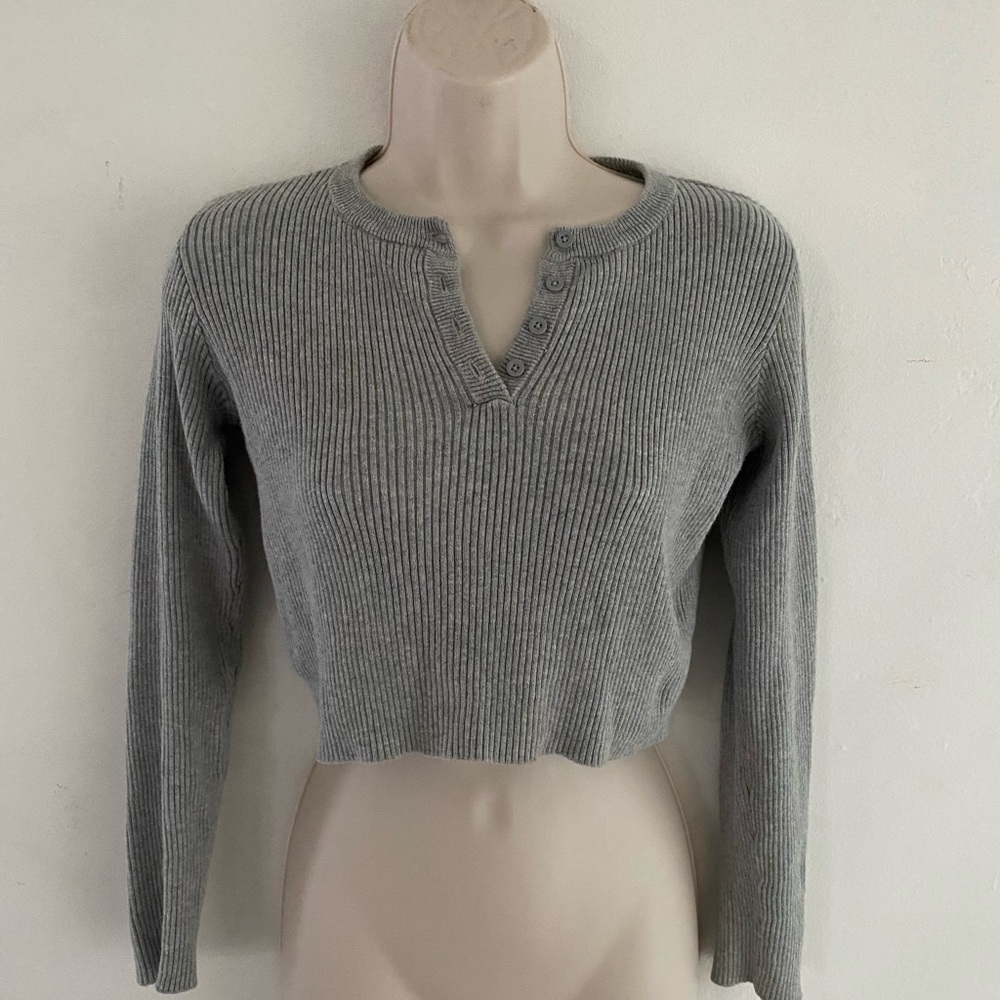 Brandy Melville Gray Long Sleeve Henley Top